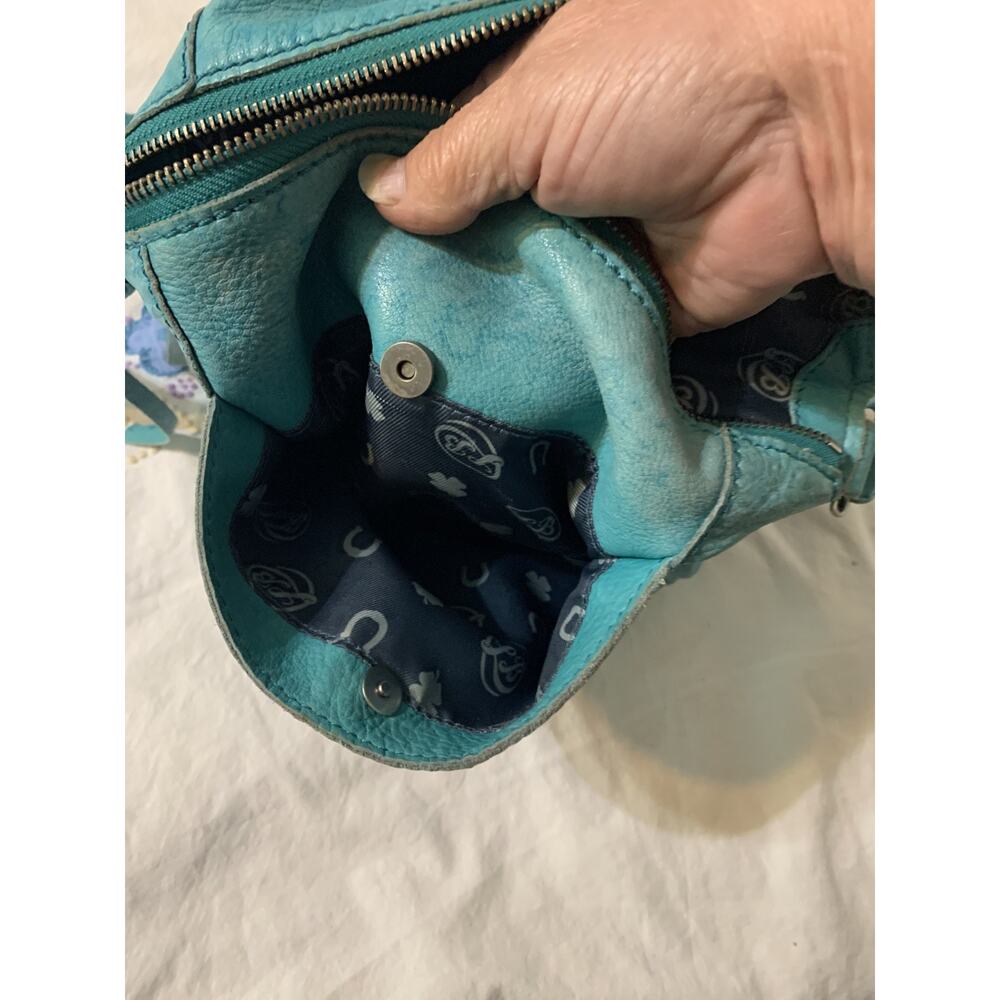 Lucky Brand Turquoise Crossbody Triple Zipper pockets Whipstitch Western Boho - Picture 11 of 12